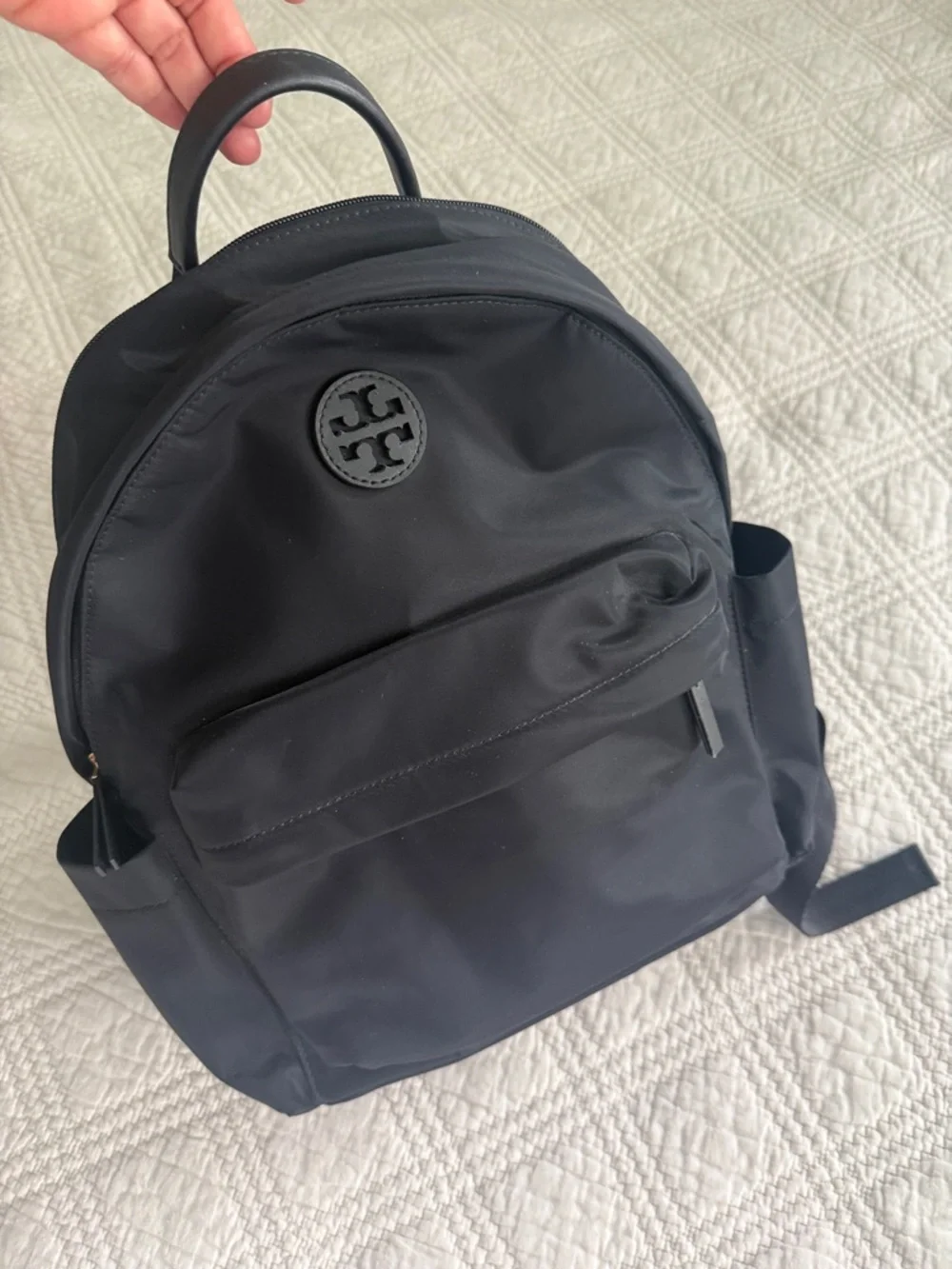 Tory Burch Ella Backpack Black Nylon Logo Backpack